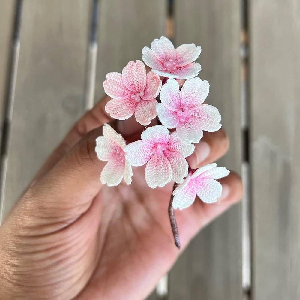 Delicate Crochet Cherry Blossom Sprigs