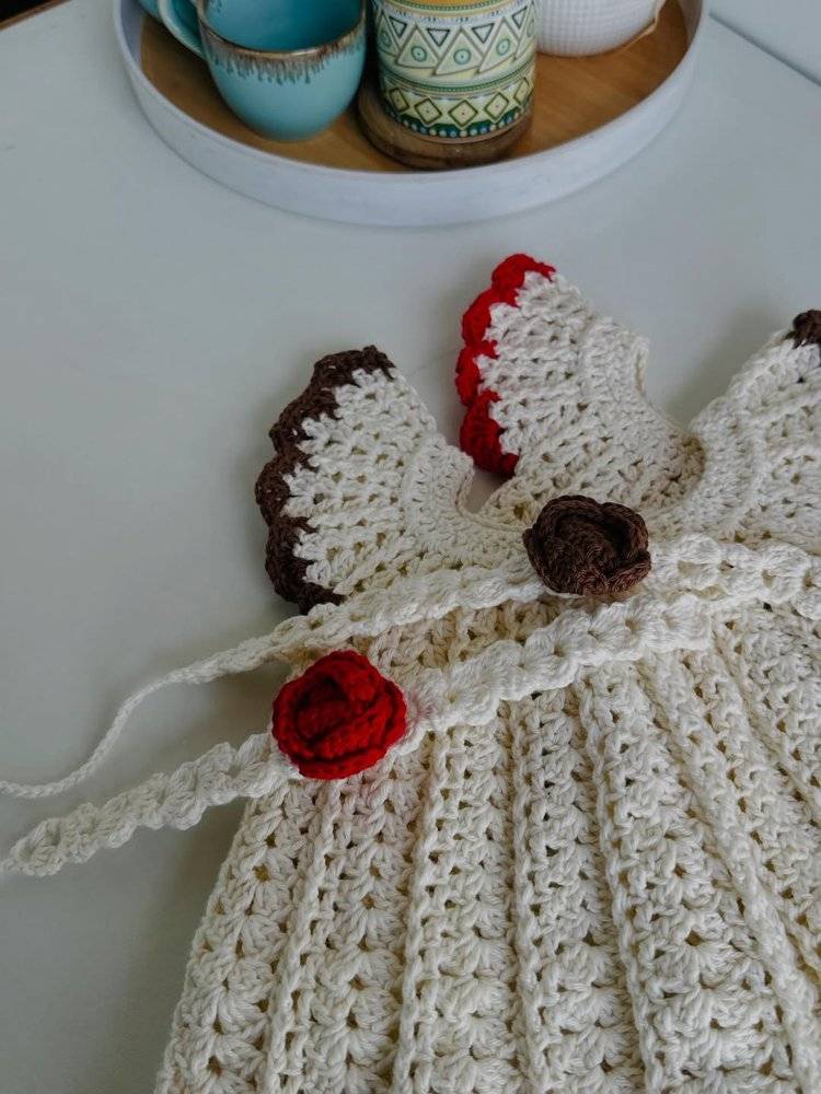 Delicate Crochet Dress with Floral Appliqués