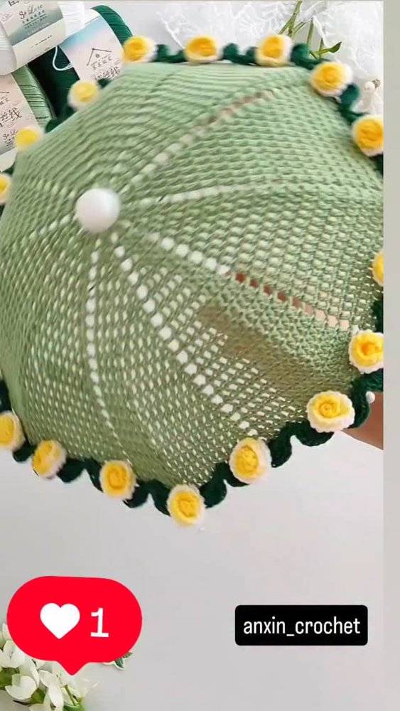 Delicate Crochet Umbrella with Floral Embellishments