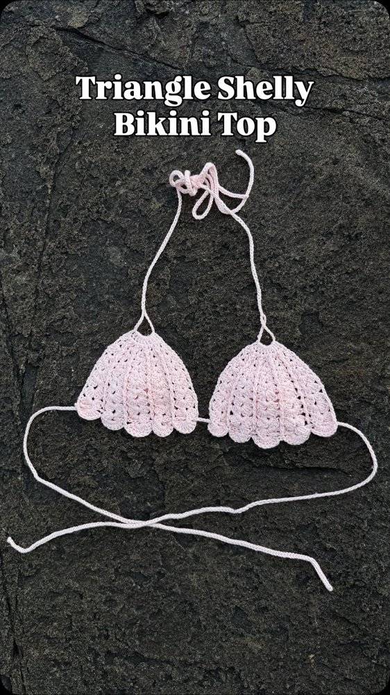 Delicate Pink Triangle Shell Bikini Top