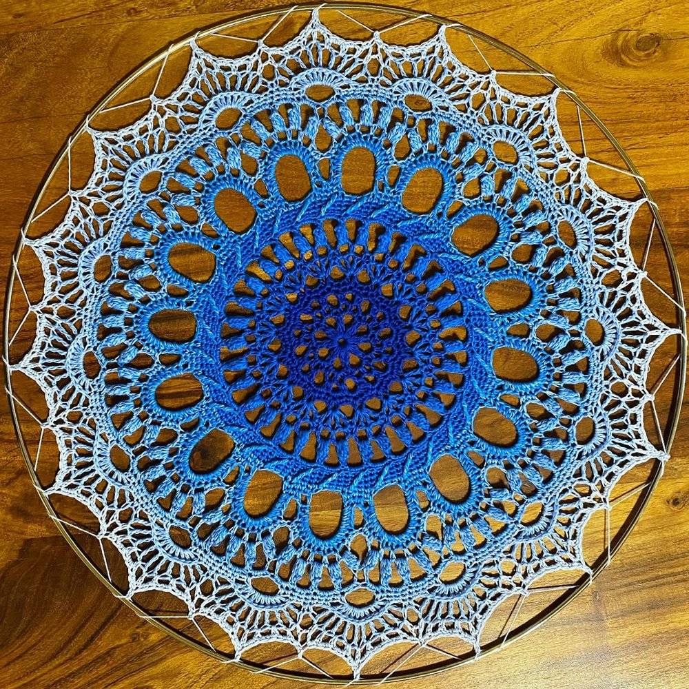 Dreamy Ombre Blue Crochet Mandala Wall Hanging