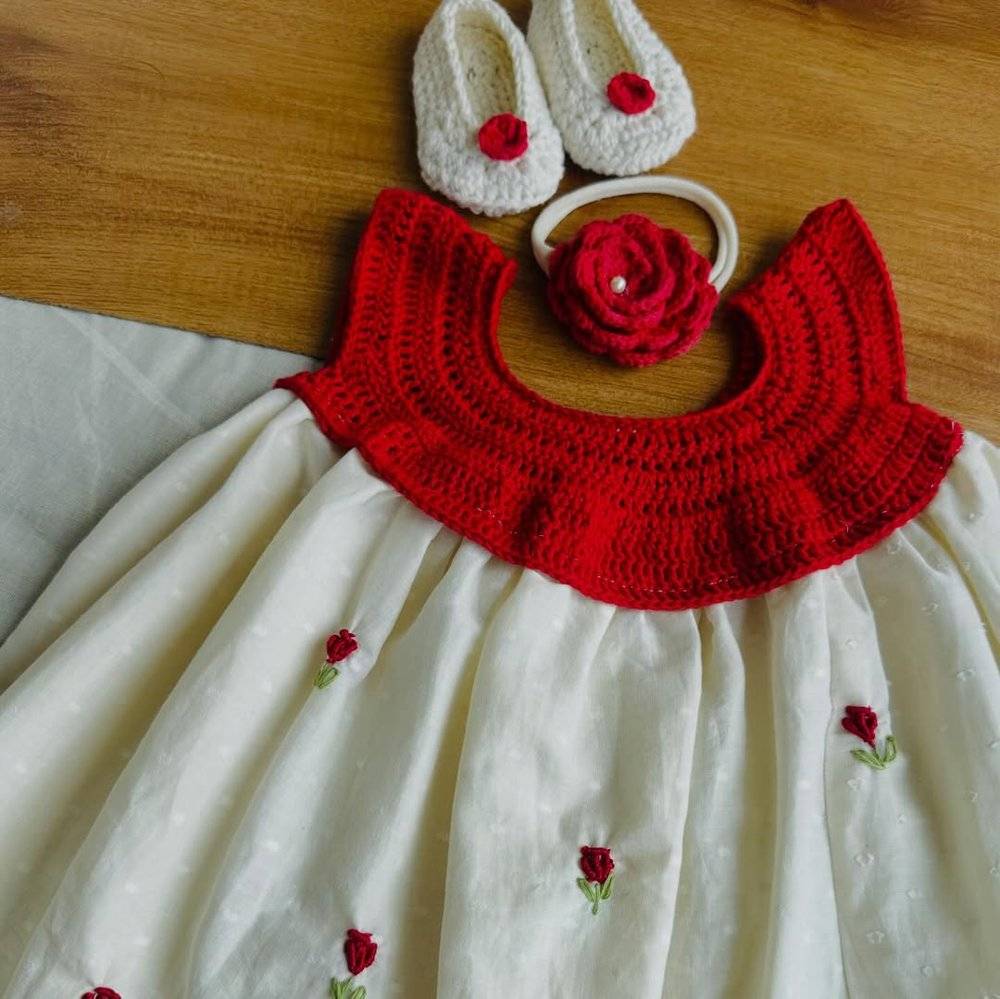 Elegant Crochet Baby Dress with Matching Accessories