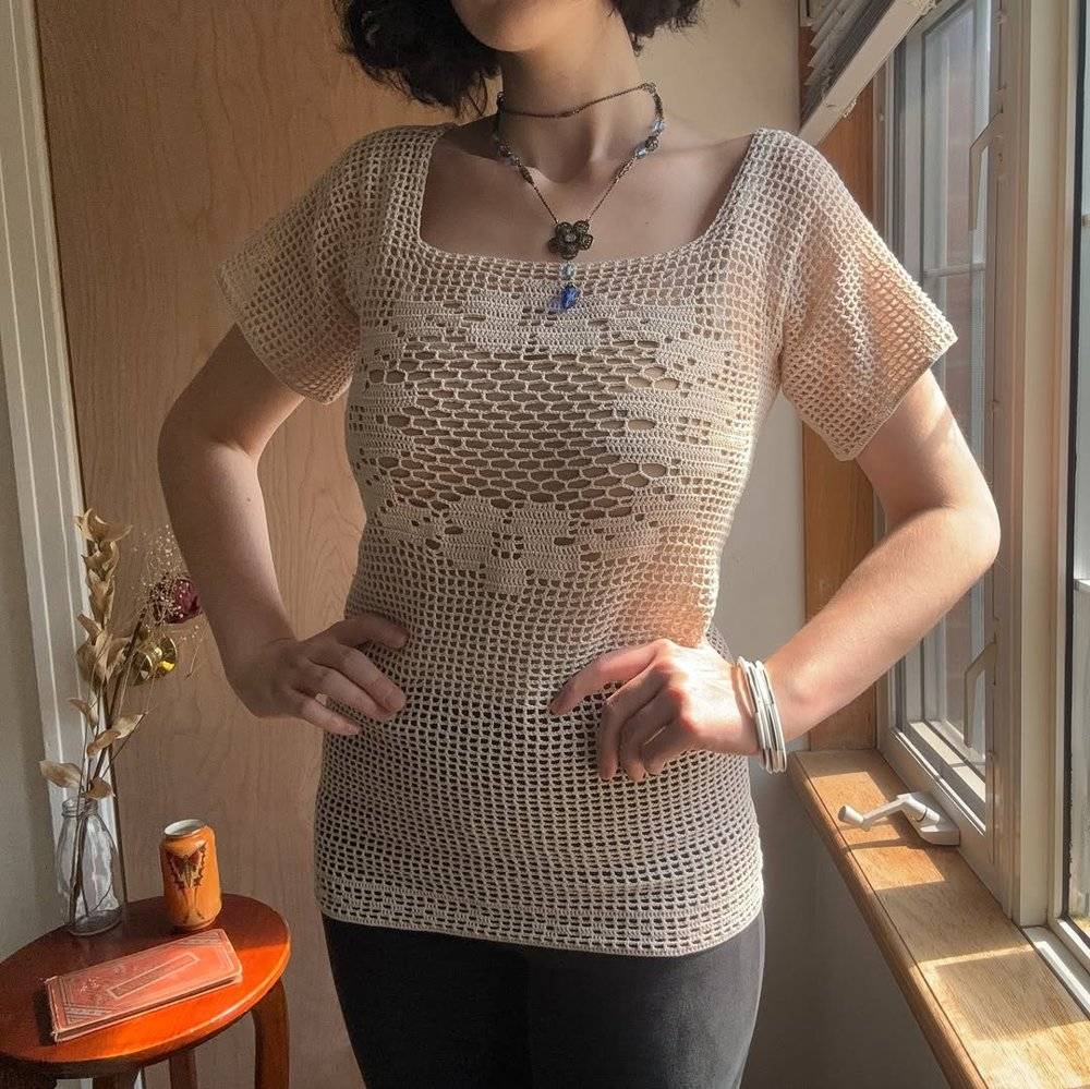 Elegant Crochet Square Neck Top