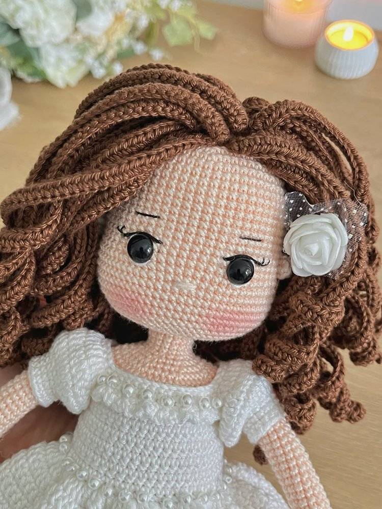 Elegant Crocheted Doll Dress with Pearl Embellishments