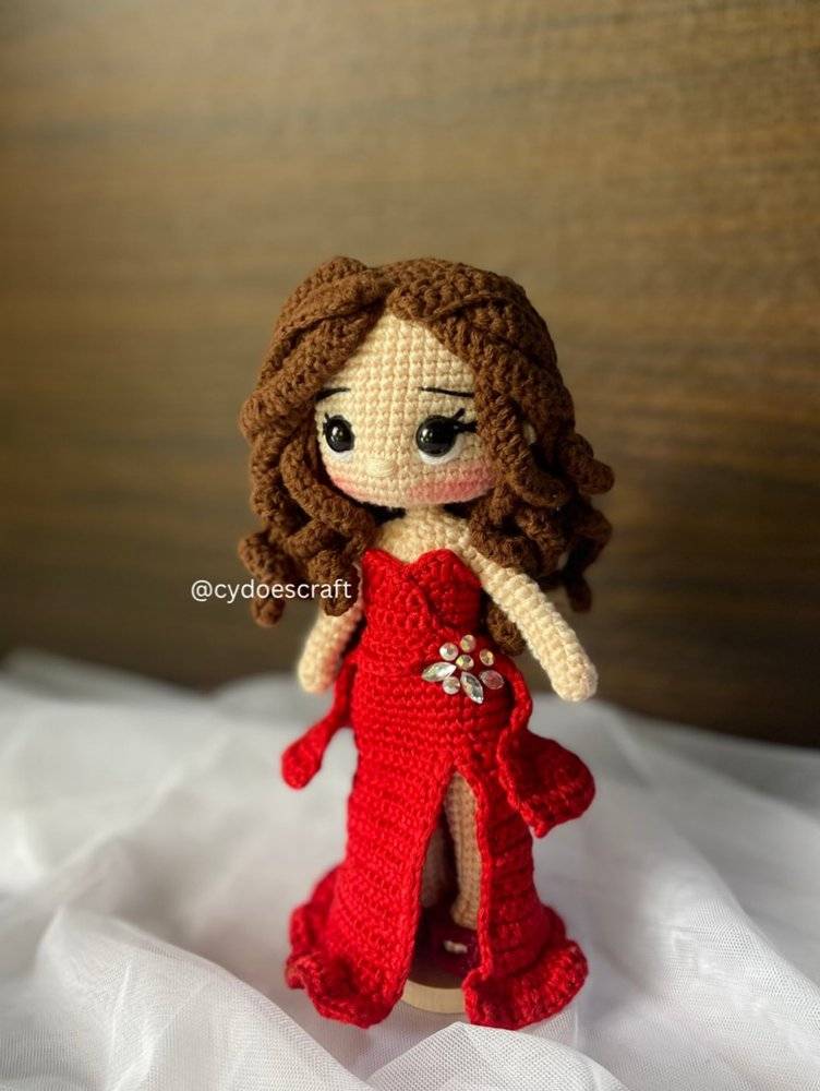 Elegant Red Crochet Doll Dress