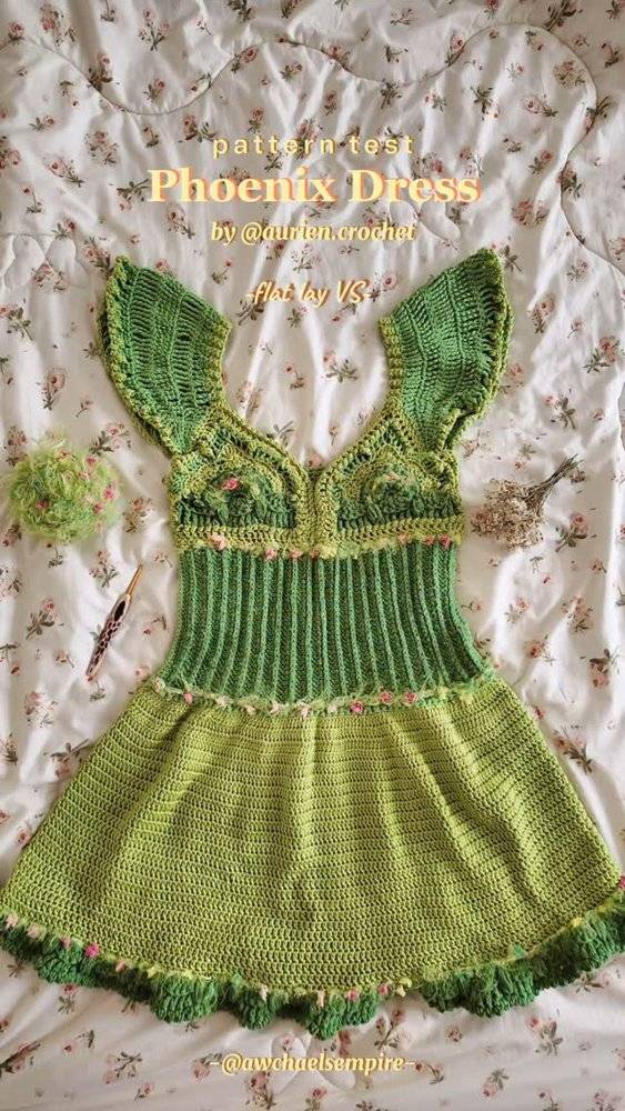 Enchanting Green Crochet Phoenix Dress