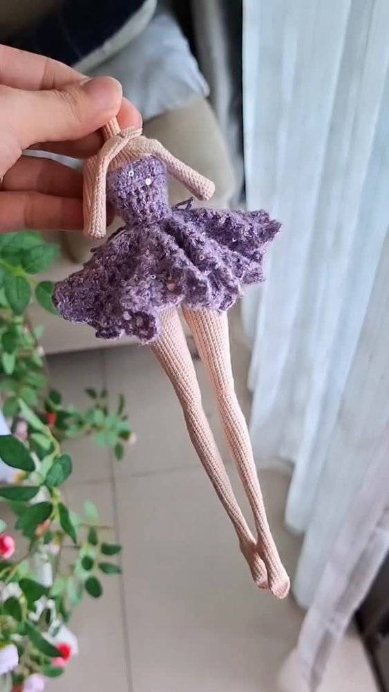 Enchanting Lilac Crochet Doll Dress with Sequins