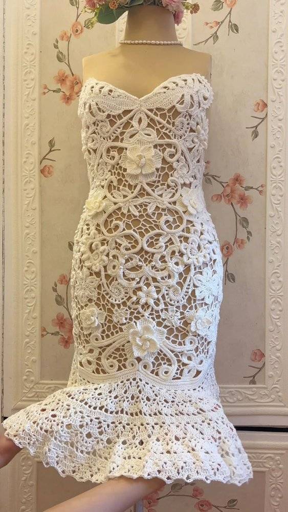 Exquisite White Crochet Wedding Dress