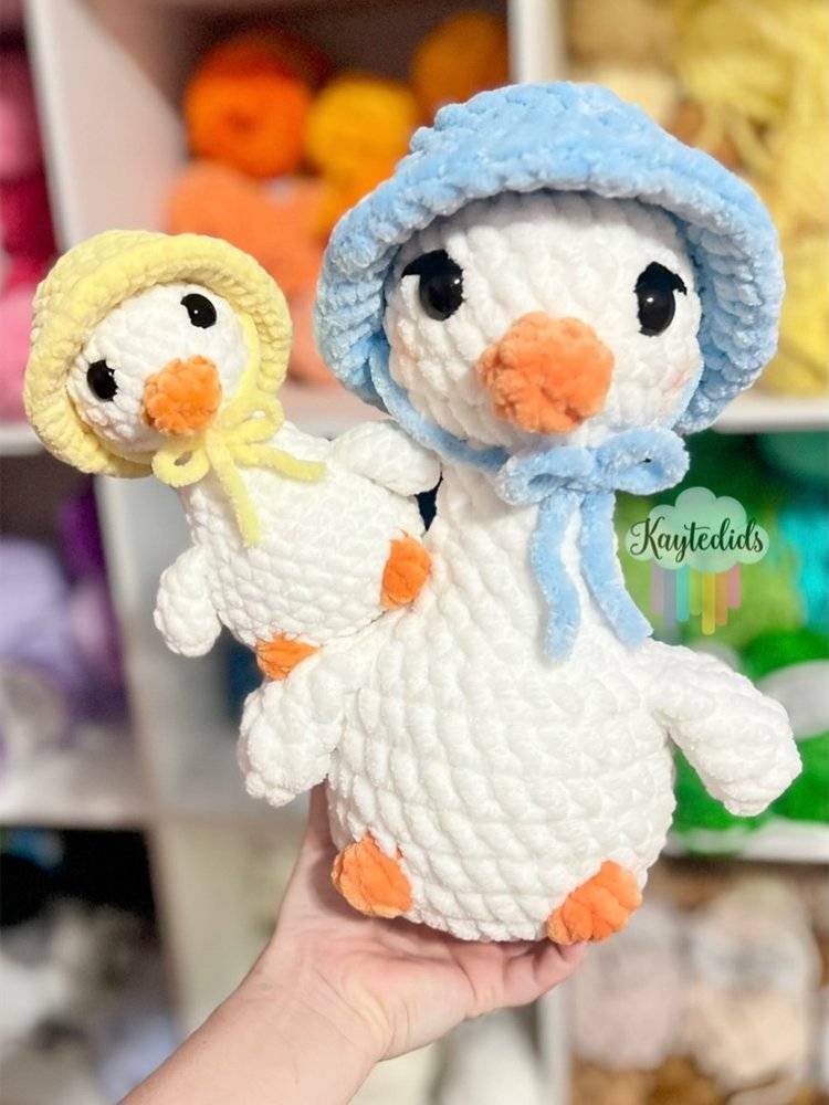 Fluffy Crochet Goose with Matching Hat Duo