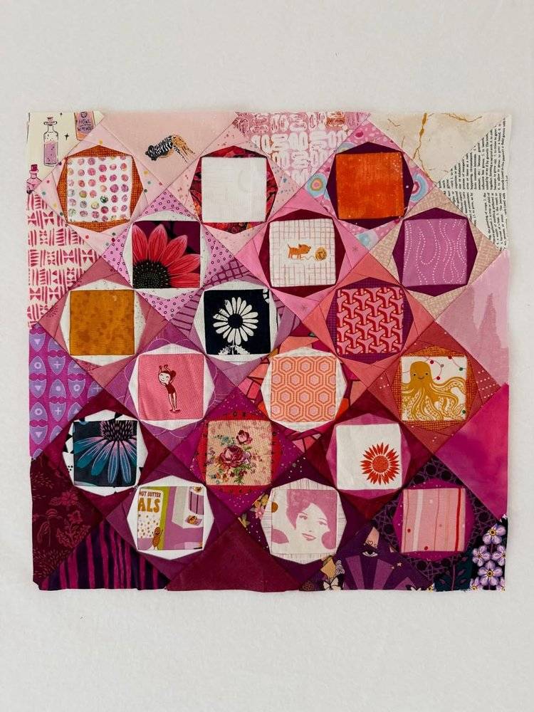 Geometric Fabric Scraps Paper Piecing Art