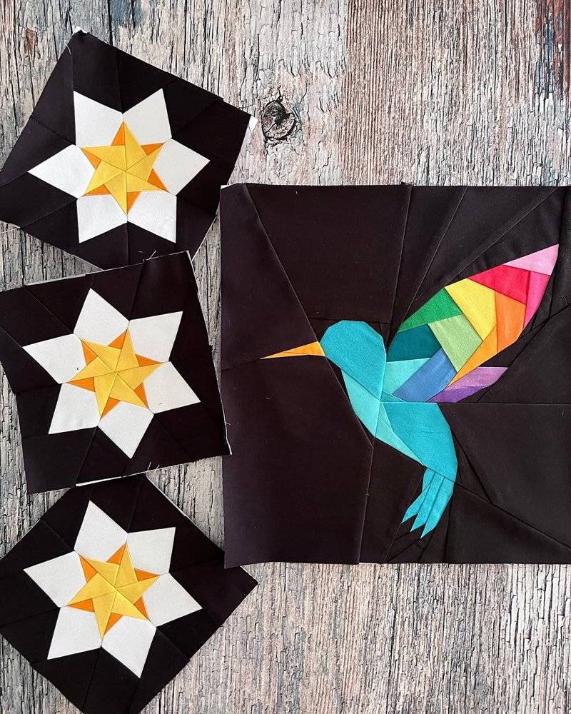 Geometric Hummingbird Paper Piecing Quilt Blocks