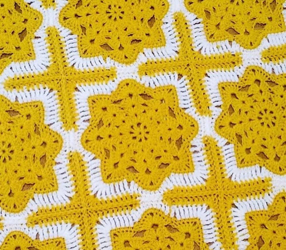 Golden Starburst Crochet Motif Pillow Cover