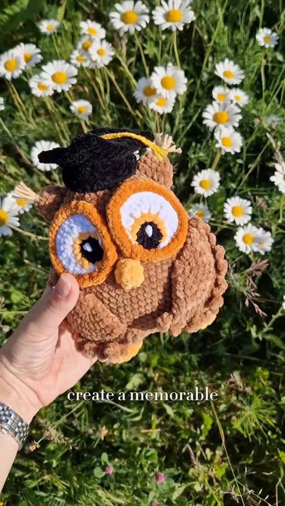 Graduation Cap Crochet Owl Plush