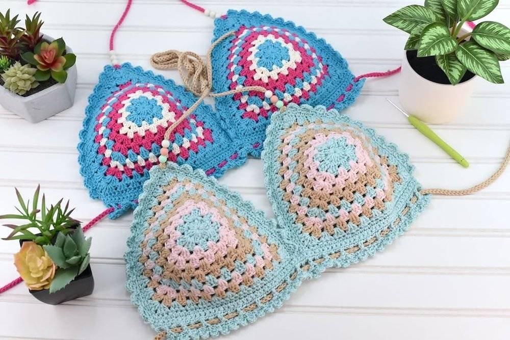 Granny Square Crochet Bikini Tops