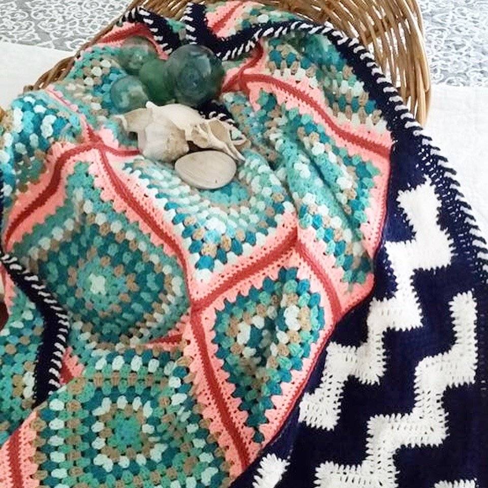 Granny Square Crochet Blanket with Coastal Colors