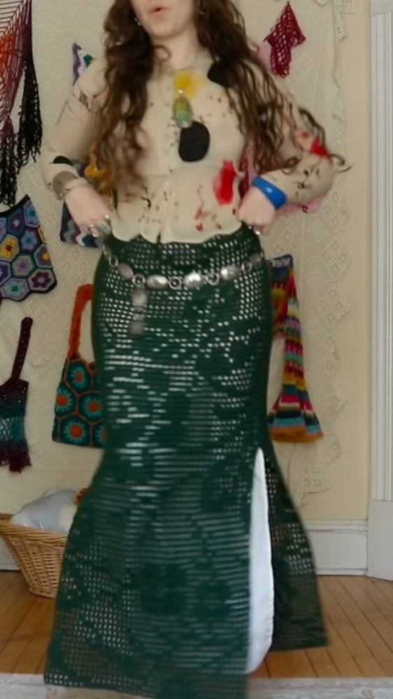 Granny Square Crochet Maxi Skirt with a Side Slit