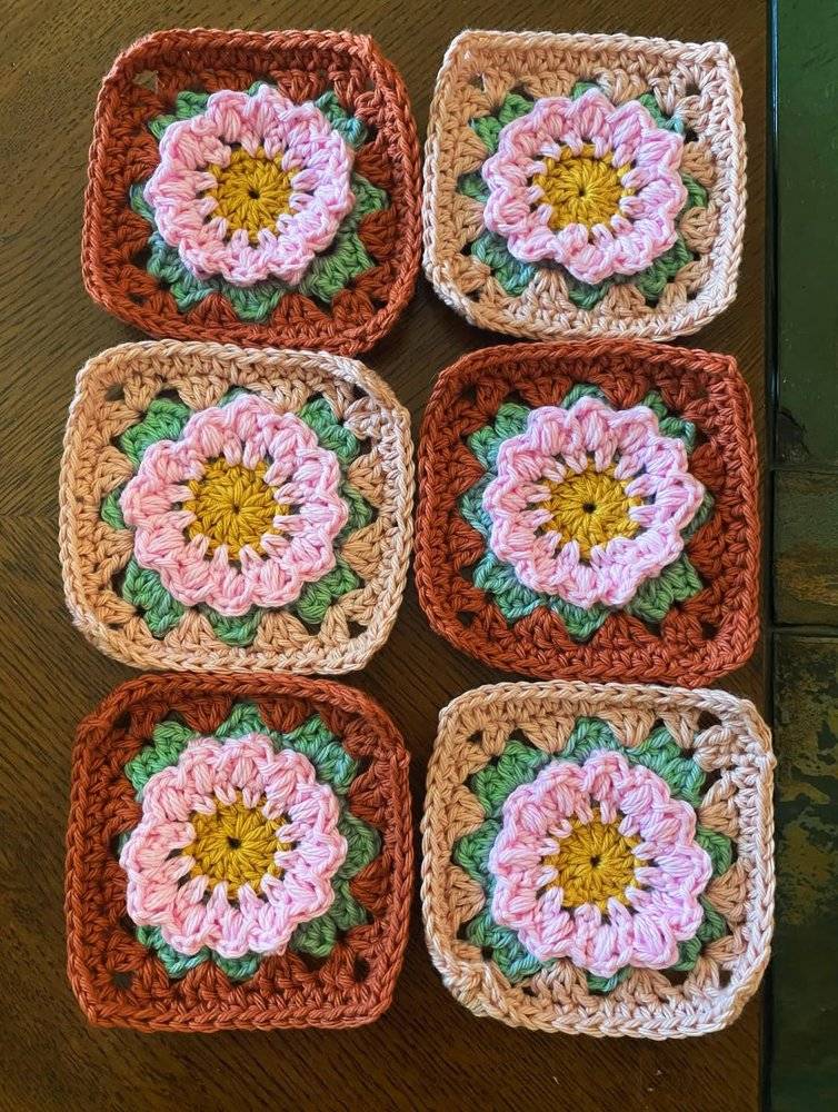 Granny Square Flower Crochet Potholder Squares