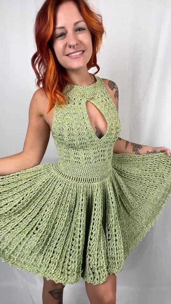 Halter Neck Crochet Mini Dress with Keyhole Detail