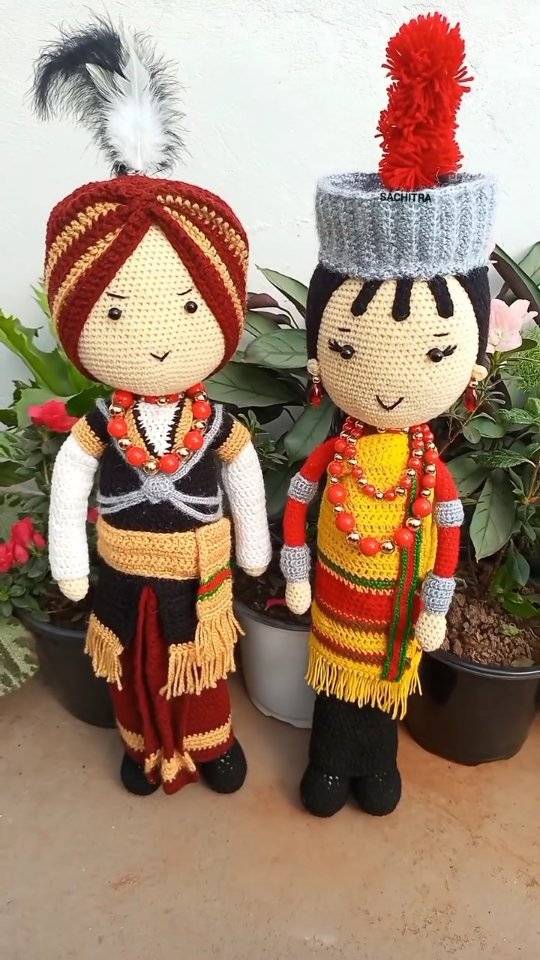 Handcrafted Crochet Doll Costumes with Traditional Flair