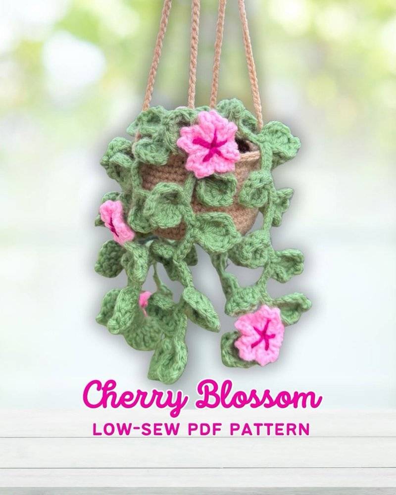 Hanging Cherry Blossom Crochet Plant Decor