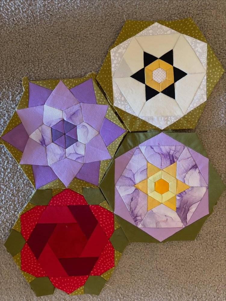 Hexagon Paper Pieced Floral Quilt Blocks