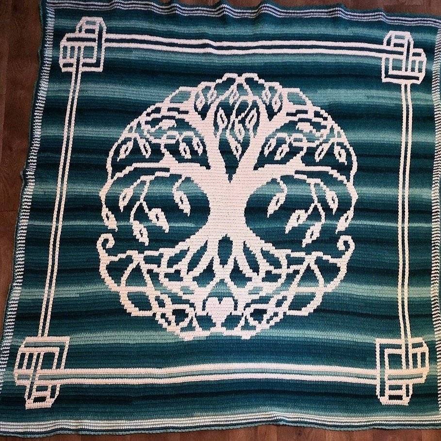 Intricate Crochet Tree of Life Afghan