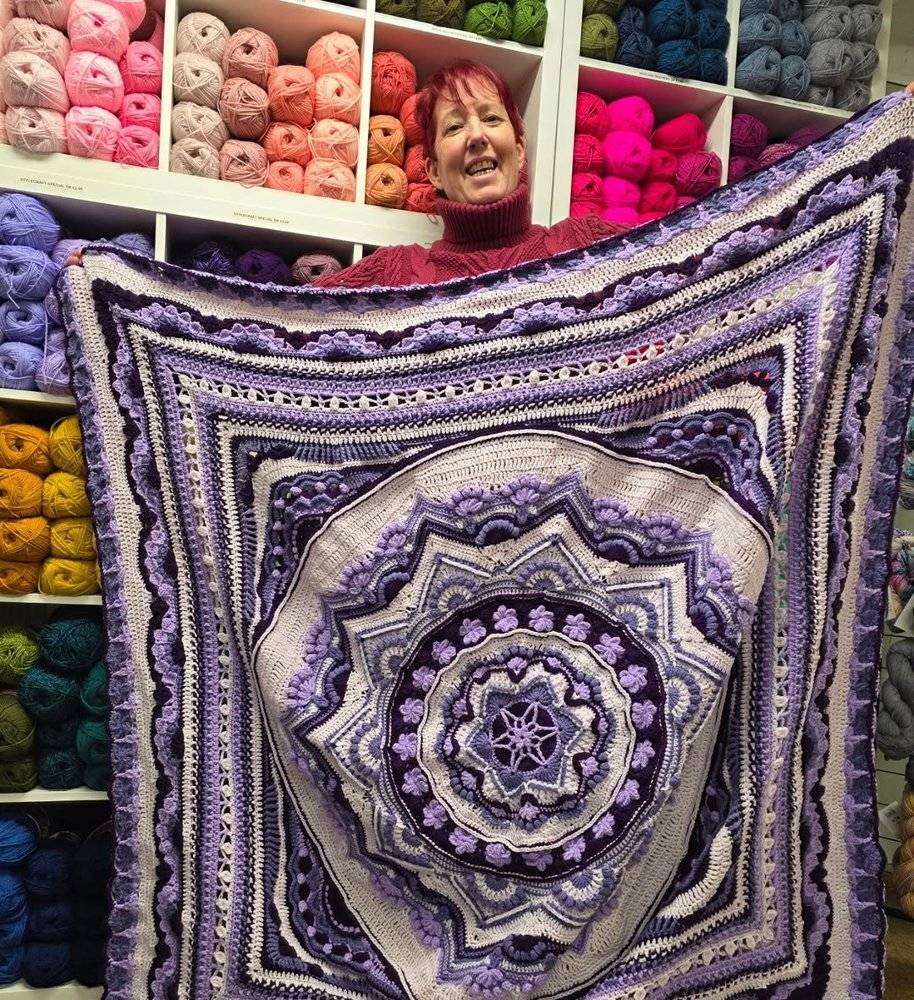 Intricate Purple Mandala Crochet Blanket