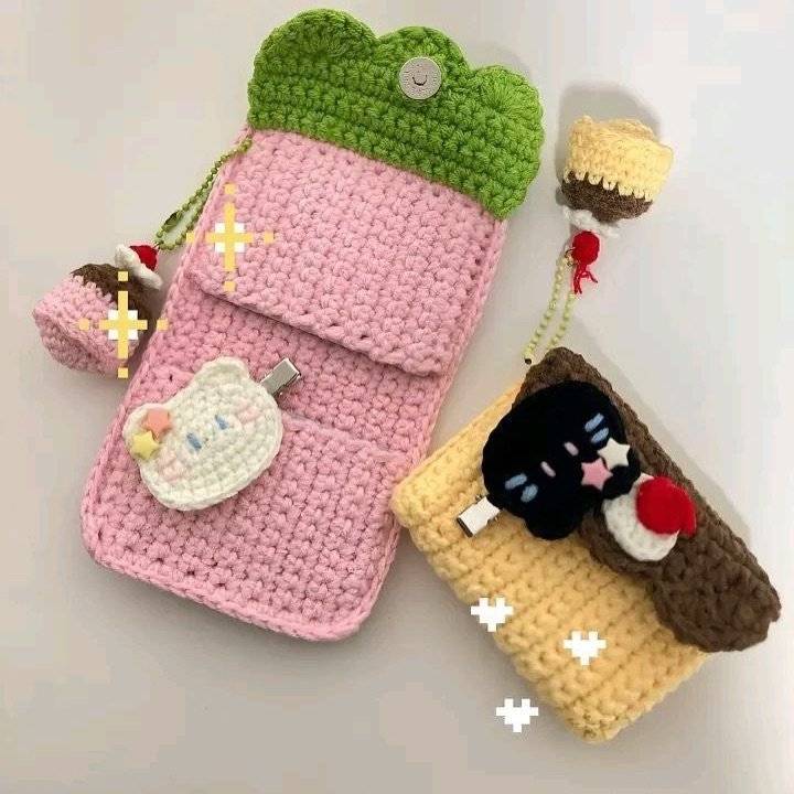 Kawaii Crochet Card Holder with Dessert Charms