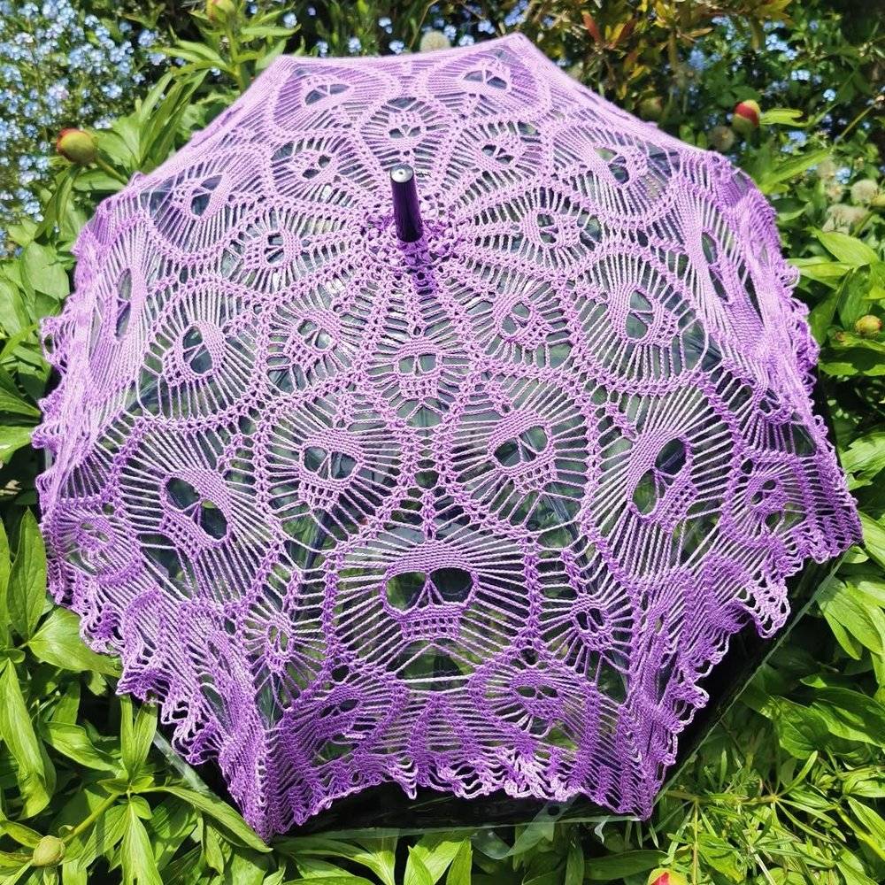 Lace Crochet Skull Umbrella Cover