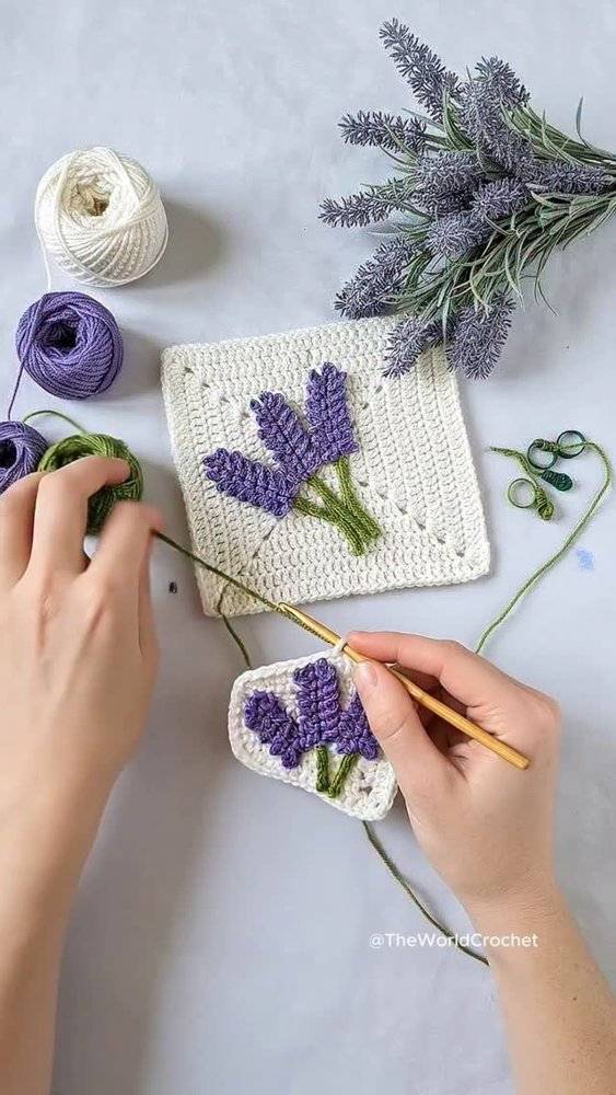 Lavender Crochet Applique Square