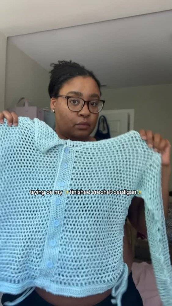 Light Blue Mesh Crochet Cardigan with Buttons