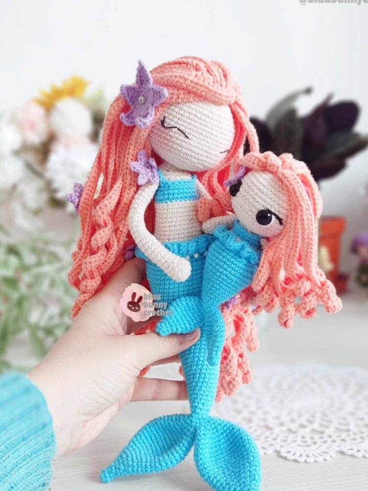 Mama and Baby Mermaid Crochet Dolls