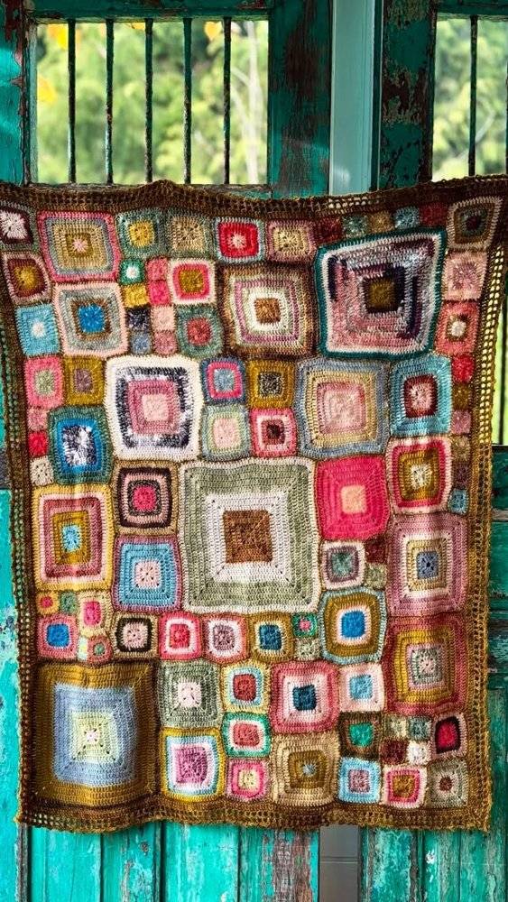 Mixed Square Crochet Blanket with Jewel Tones