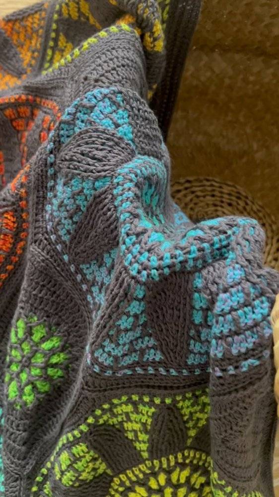 Mosaic Crochet Blanket with Vibrant Geometric Panels