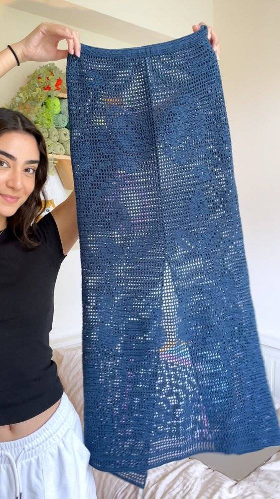 Navy Blue Crochet Maxi Skirt