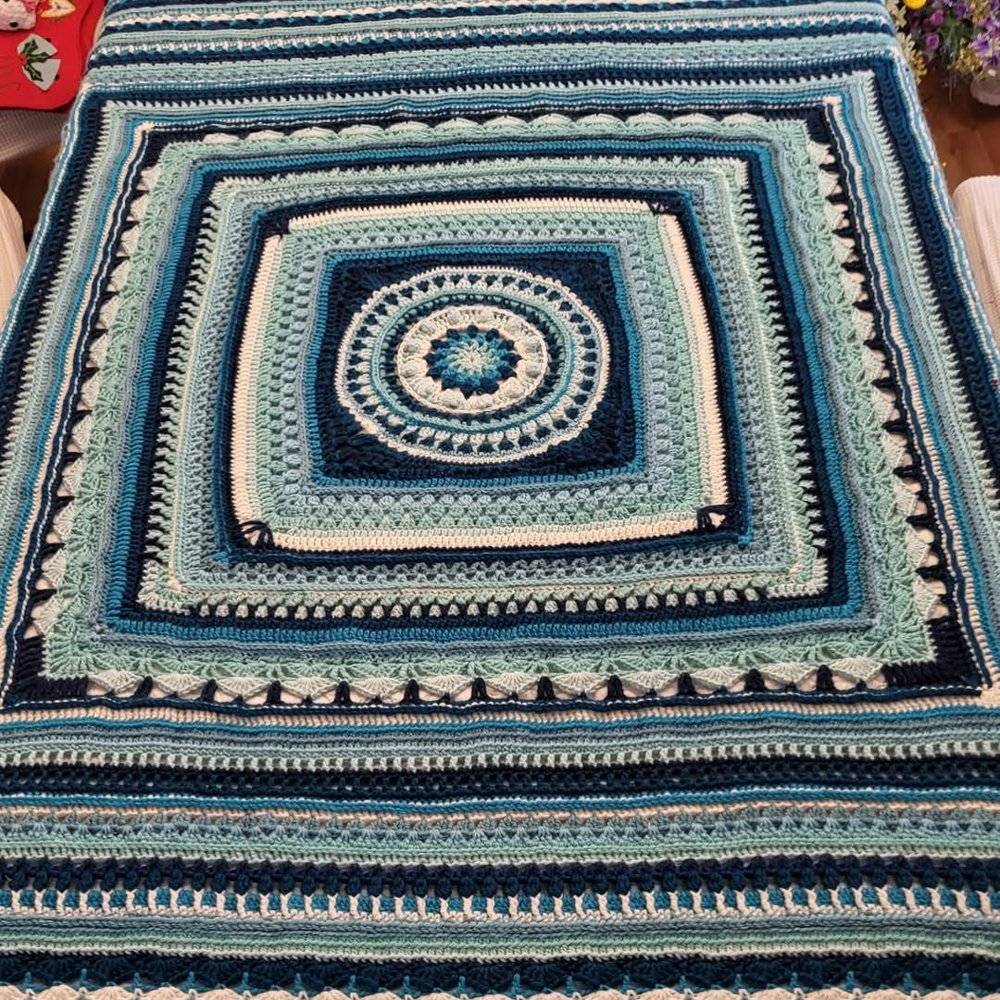 Ocean-Inspired Crochet Mandala Blanket