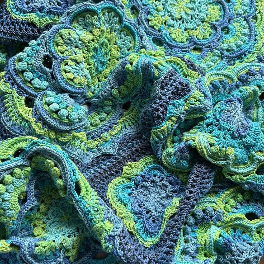 Ocean-Inspired Mandala Crochet Blanket