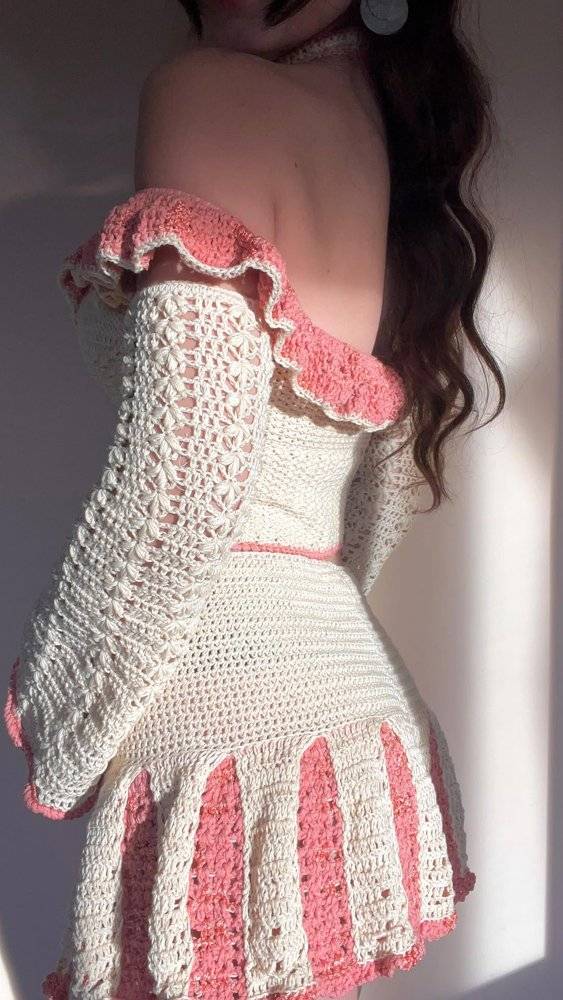 Off-the-Shoulder Crochet Dress with Ruffle Trim