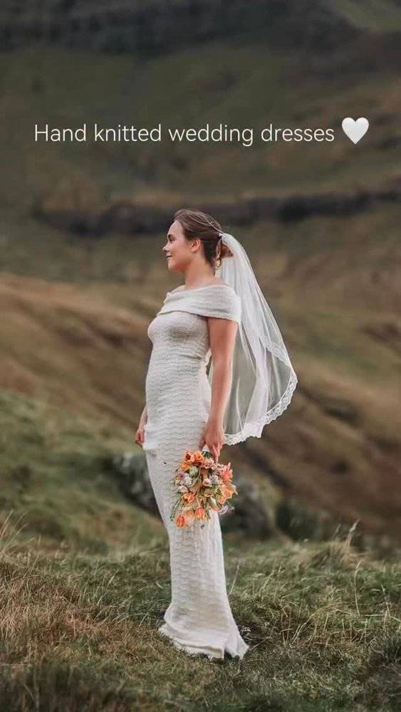 Off-the-Shoulder Knitted Wedding Gown