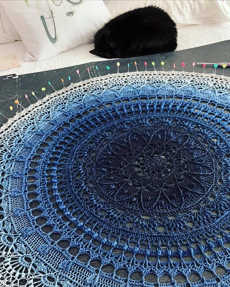 Ombre Blue Mandala Crochet Blanket