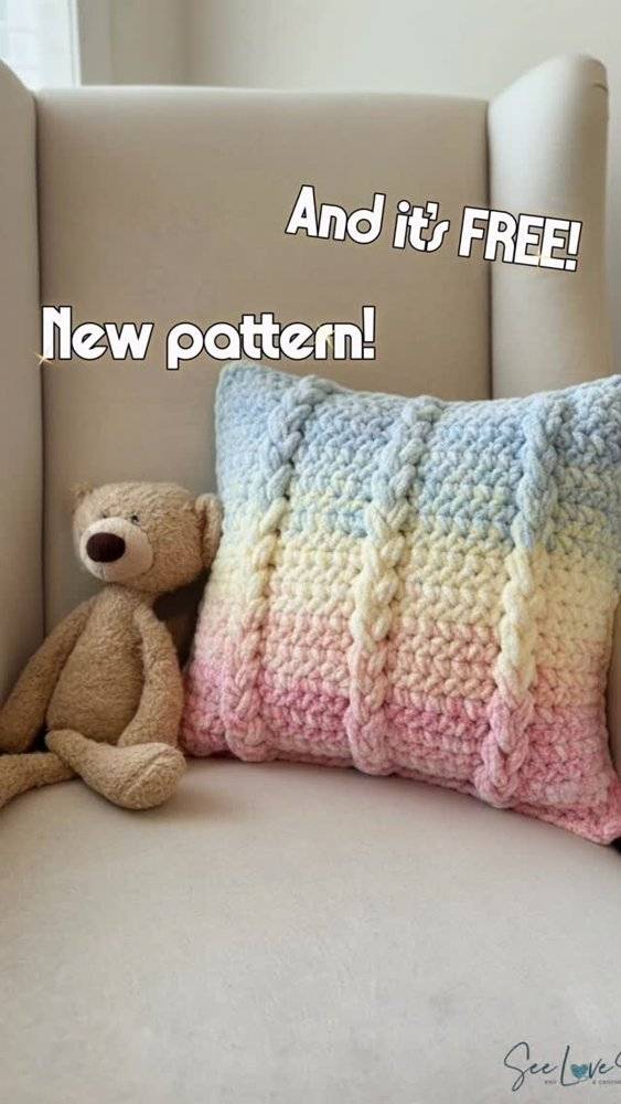 21 Crochet Pillow Patterns Ombre Cable Knit Crochet Pillow Pattern