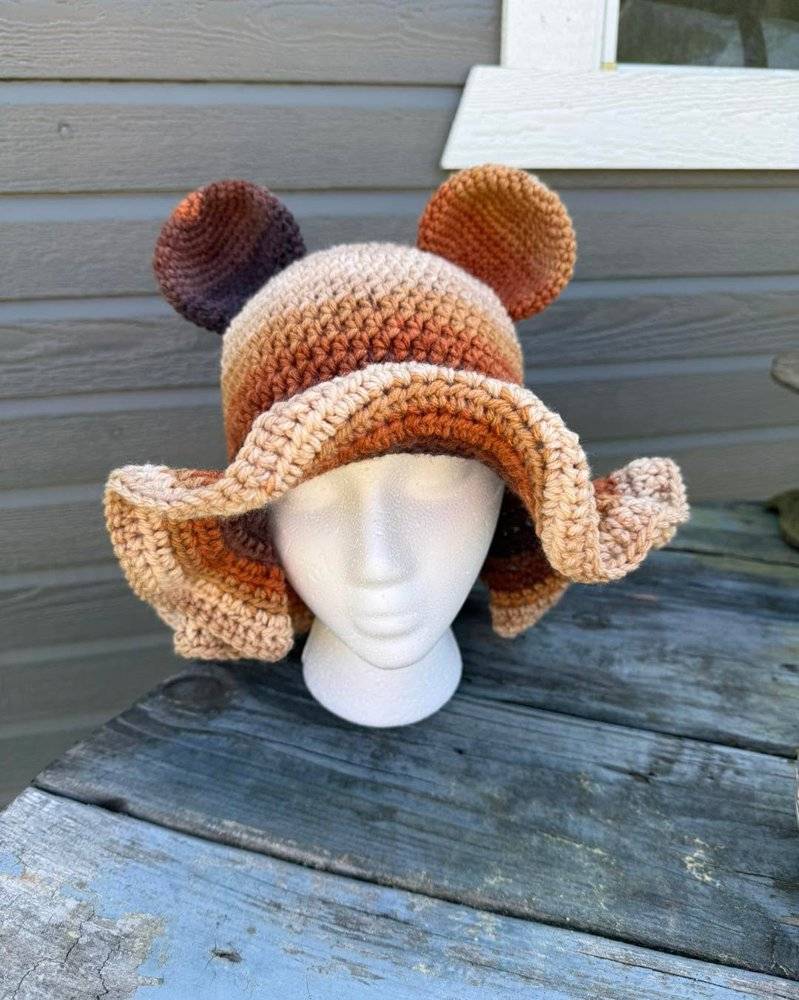 Ombre Crochet Bear Hat with Floppy Brim