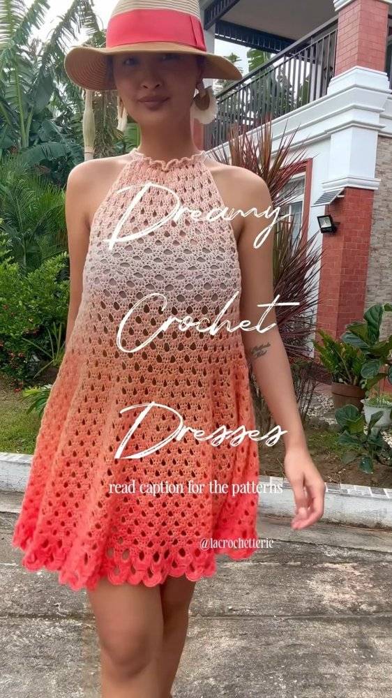 Ombre Ombre Dress with Halter Neck and Lacy Hem