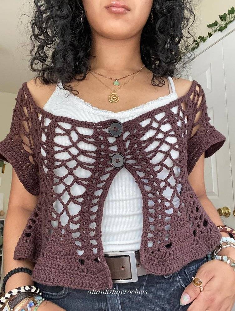 Openwork Crochet Button-Up Cardigan