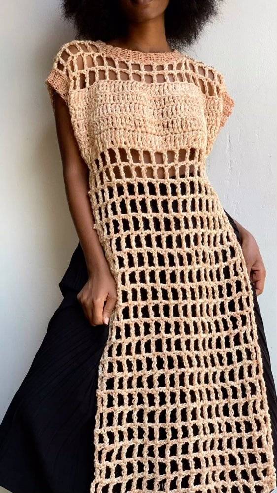 Openwork Mesh Crochet Dress