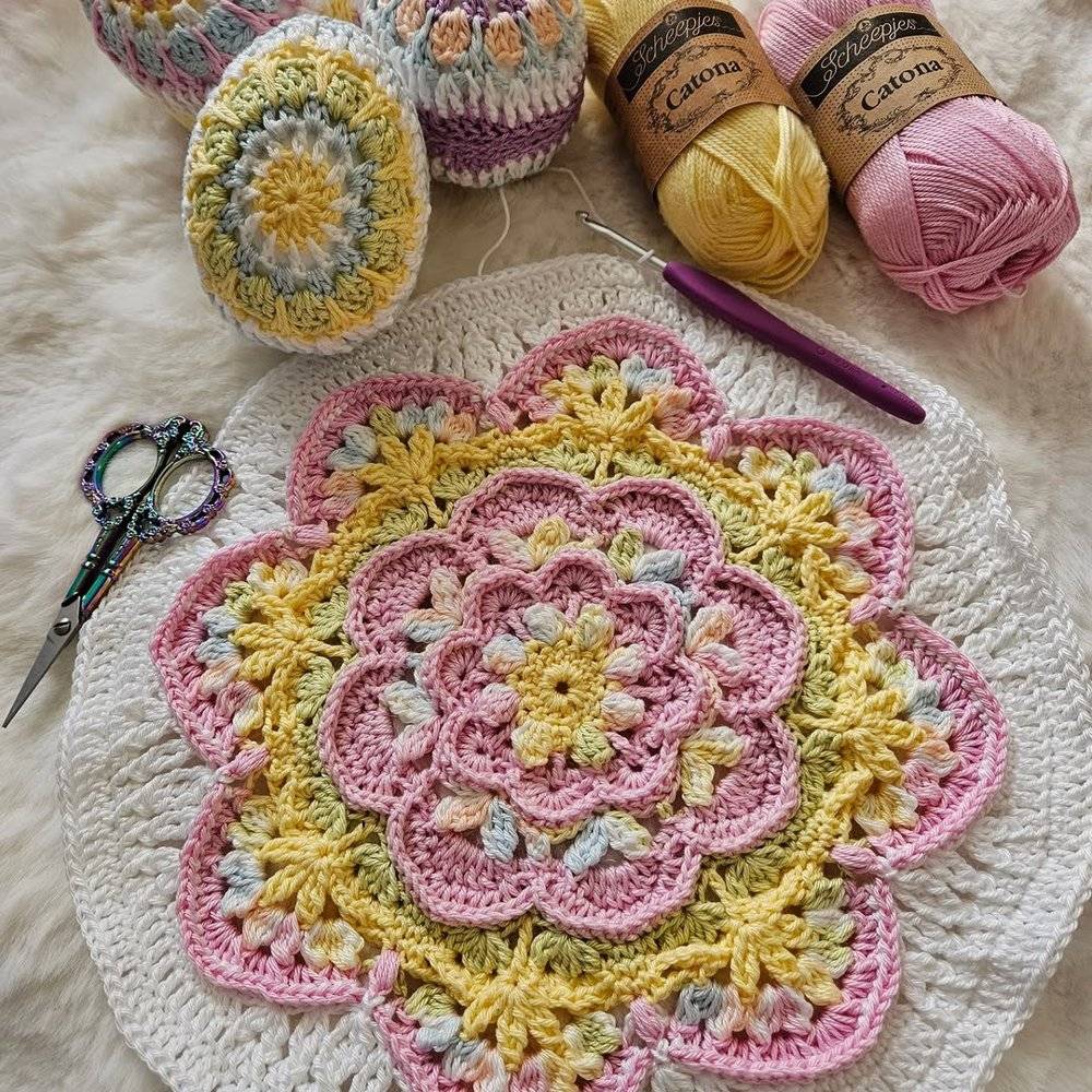 Pastel Crochet Mandala Blanket Panel