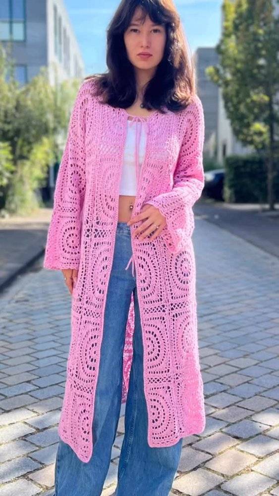 Pink Crochet Duster Cardigan Pattern