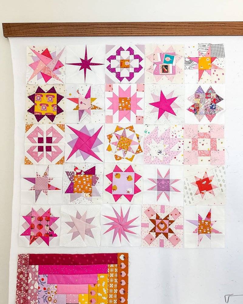 Pink and Purple Geometric Paper Pieced Quilt Blocks
