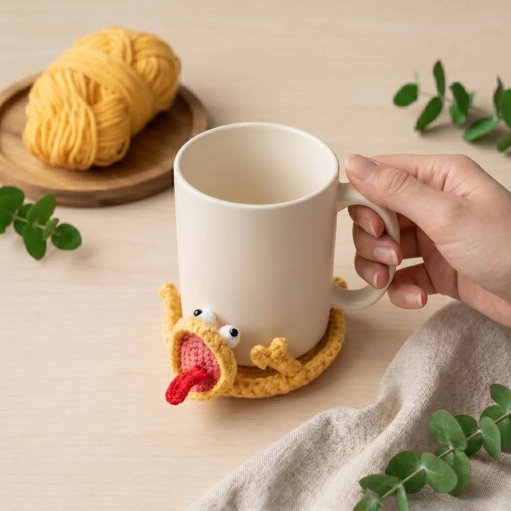 Playful Crochet Lizard Mug Coaster