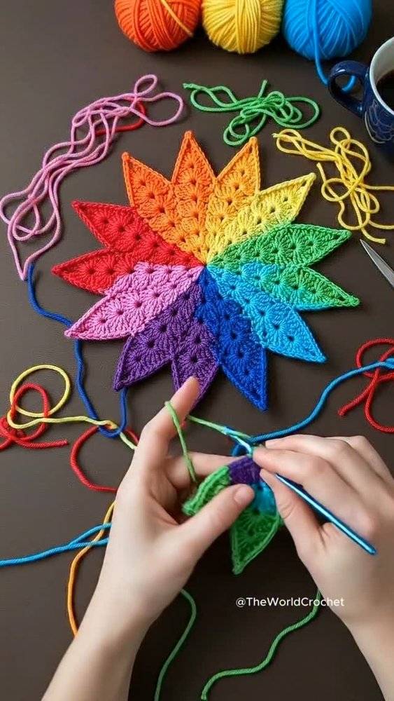 Rainbow Crochet Starburst Mandala Project